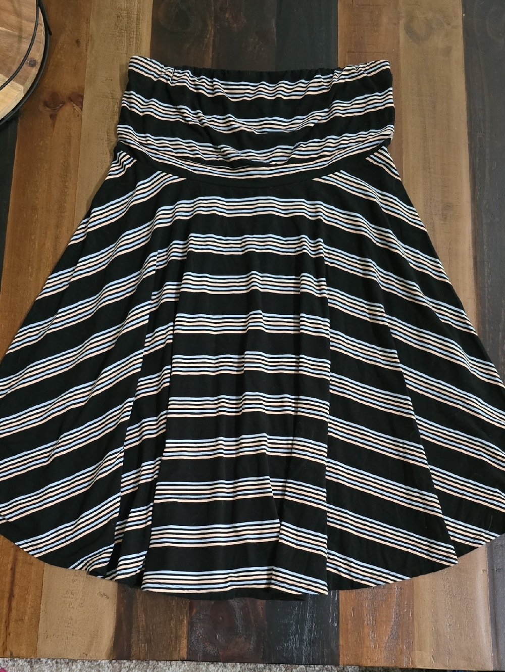 torrid Black Strapless Dress With White, Blue And Peach Stripes
